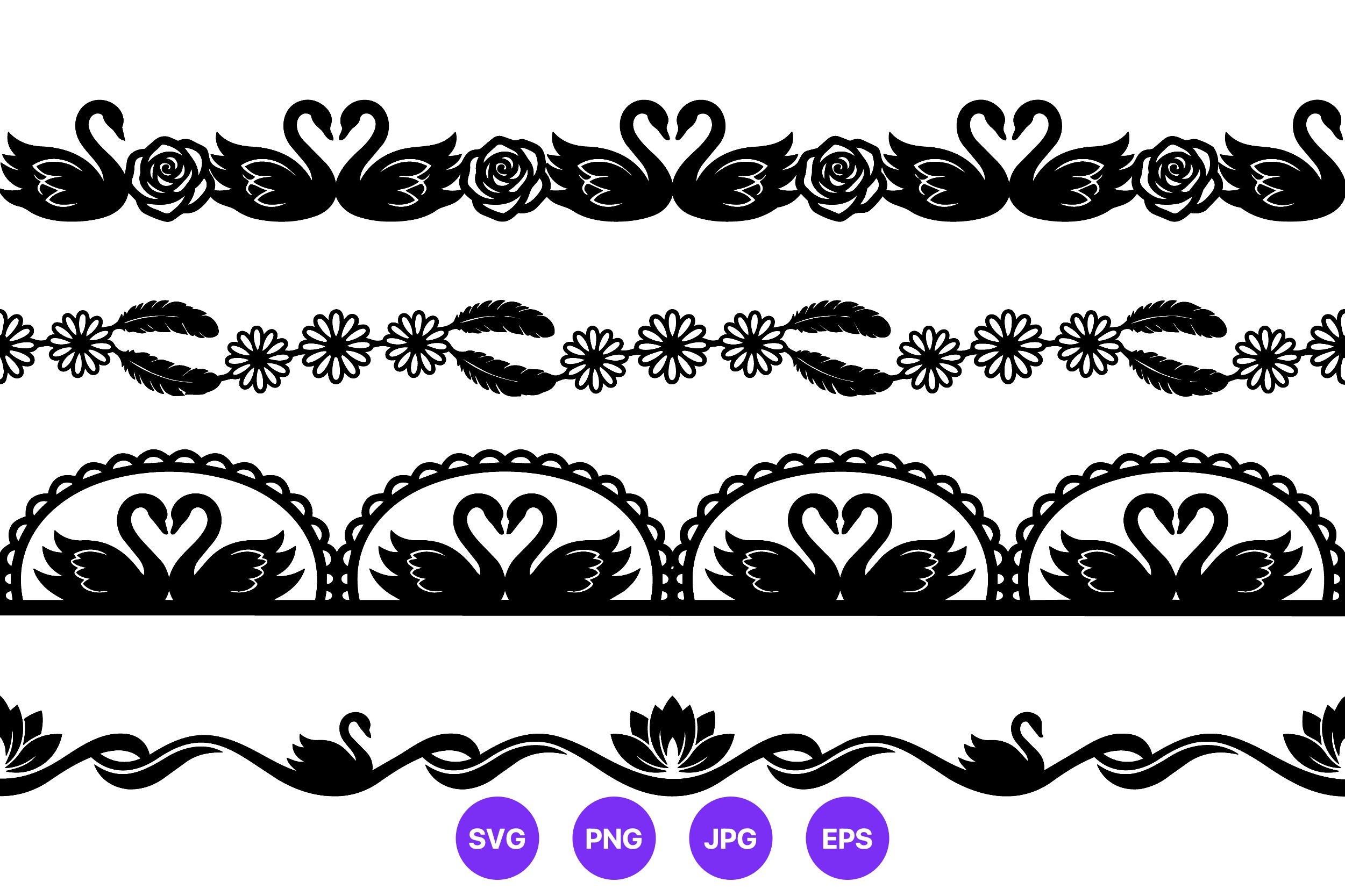 Black Swan Floral Borders Vector