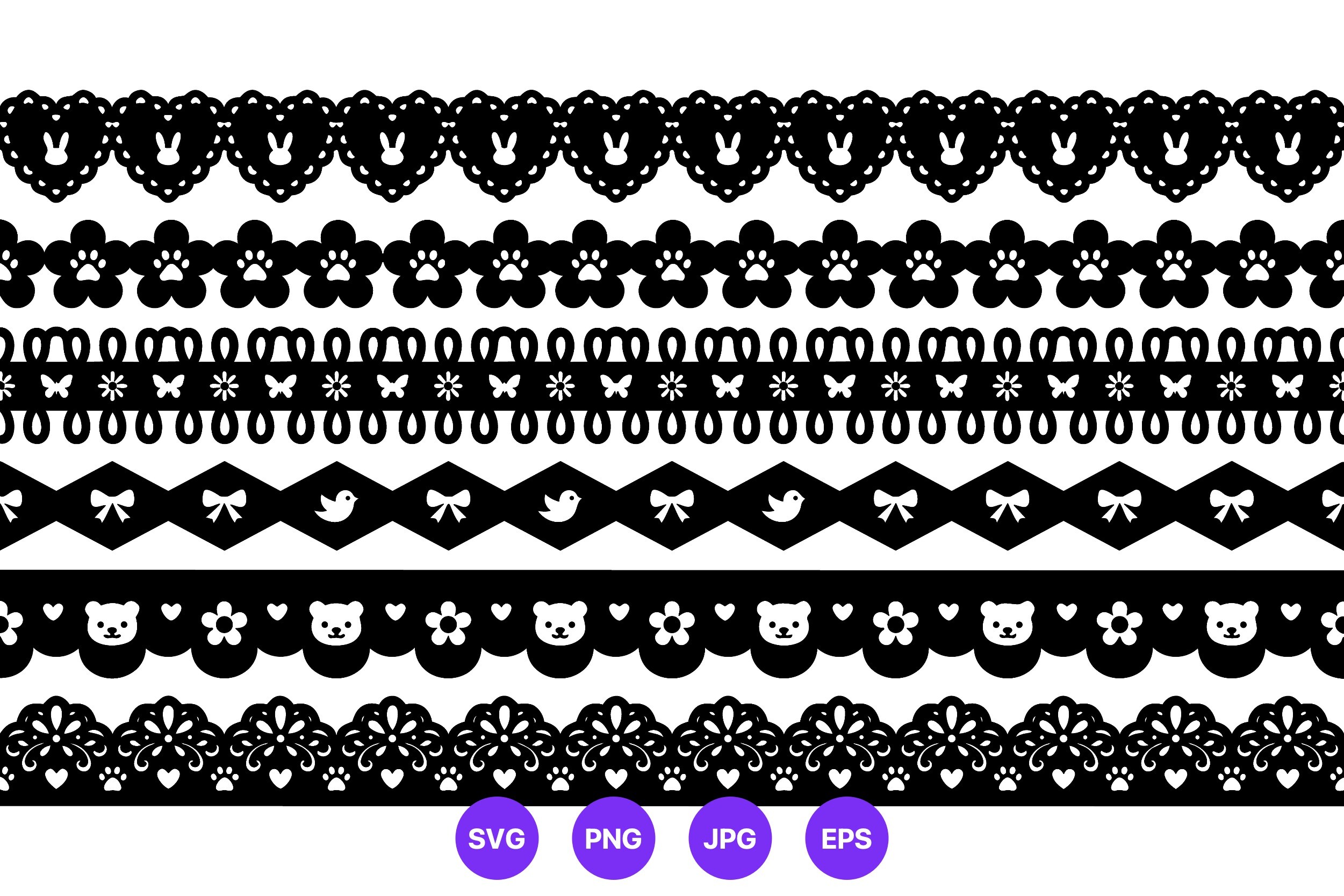Black White Cute Animal Lace Borders