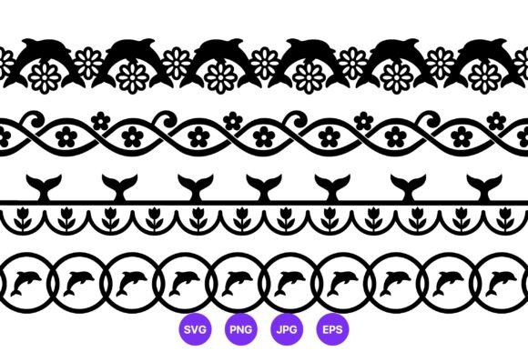 Black White Dolphin Floral Border