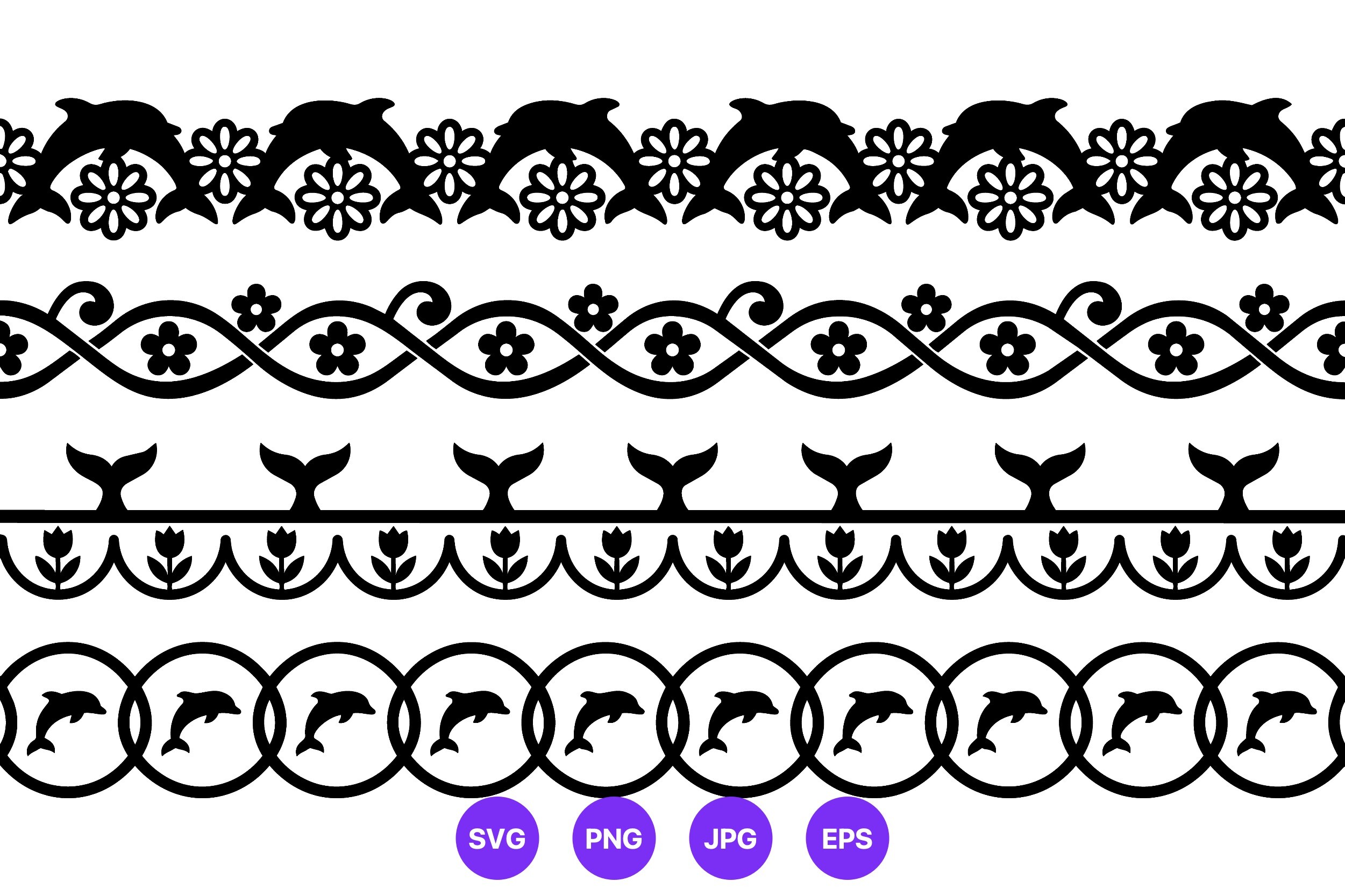 Black White Dolphin Floral Border