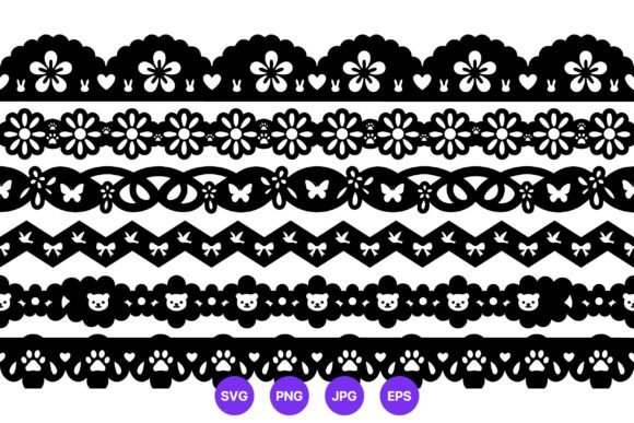 Black White Floral Animal Lace Borders