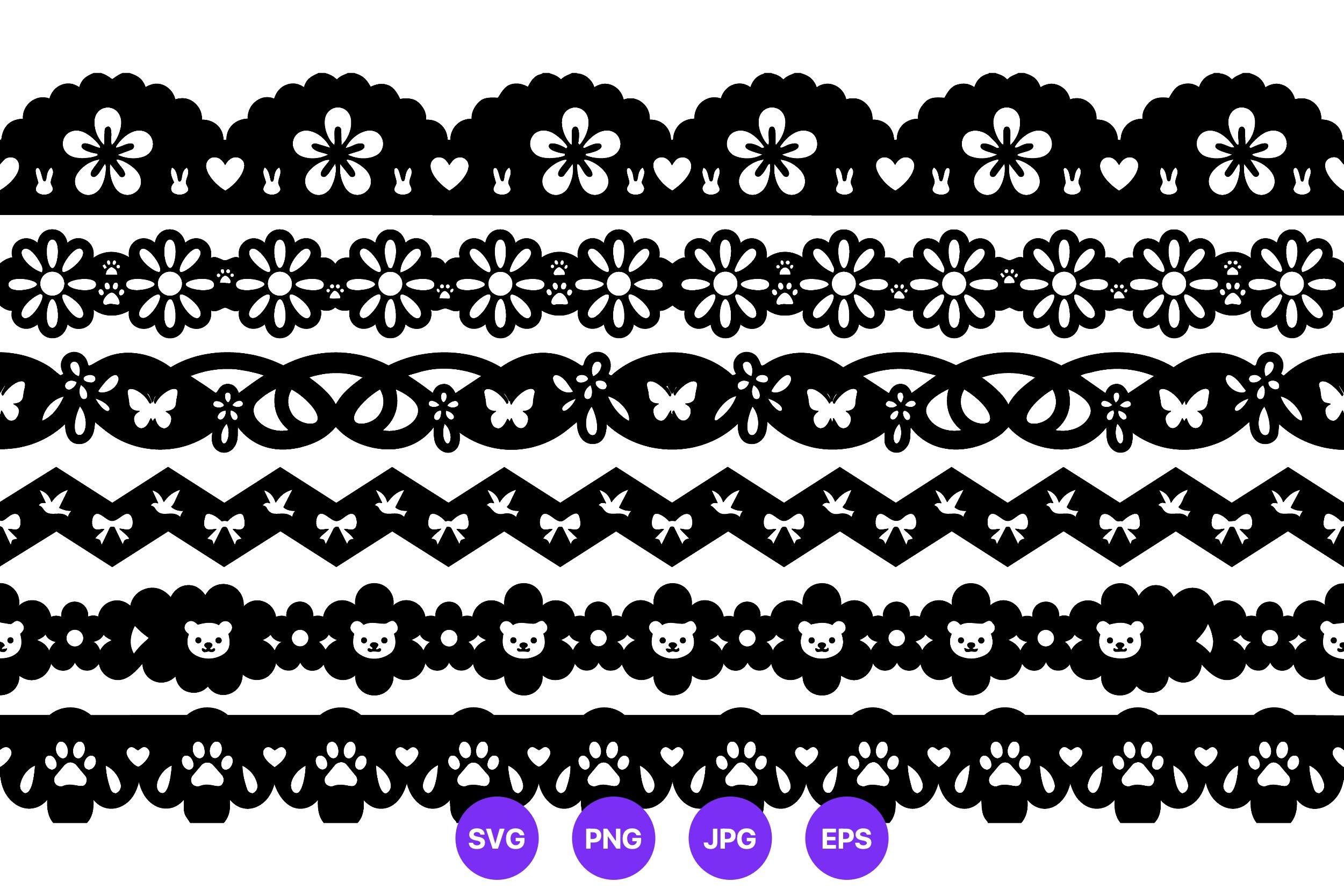 Black White Floral Animal Lace Borders