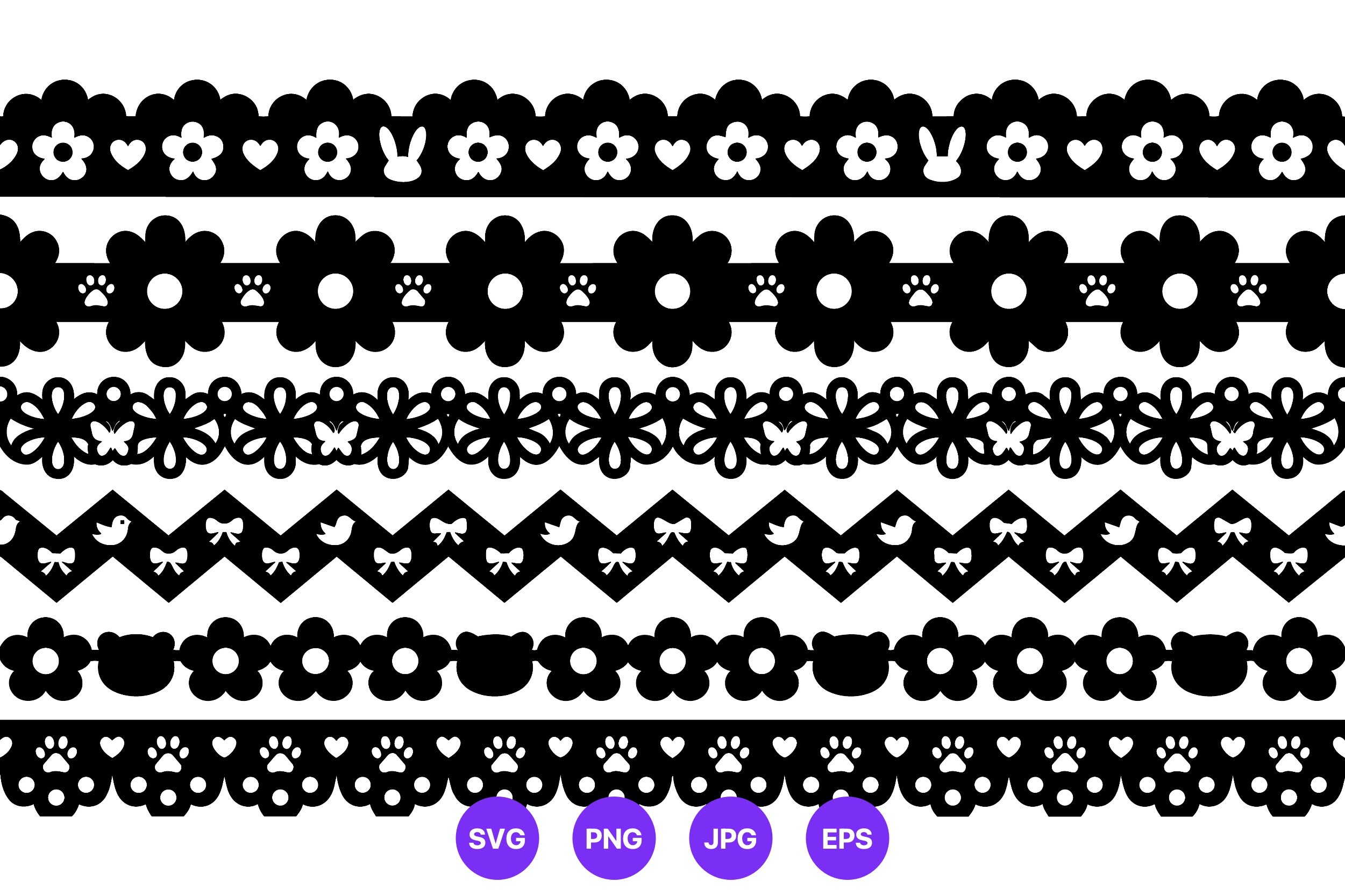 Black White Floral Bunny Bird Borders