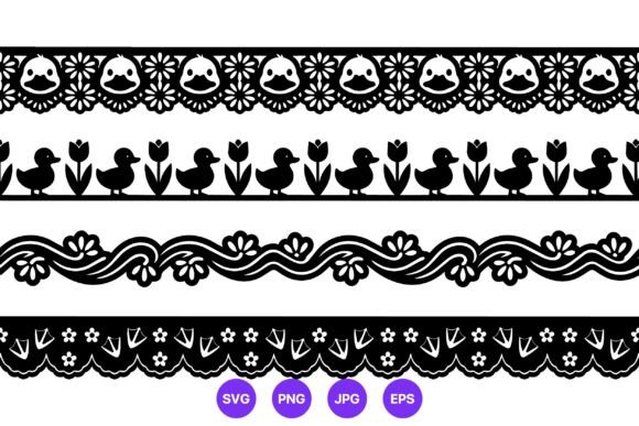 Black White Floral Duck Border