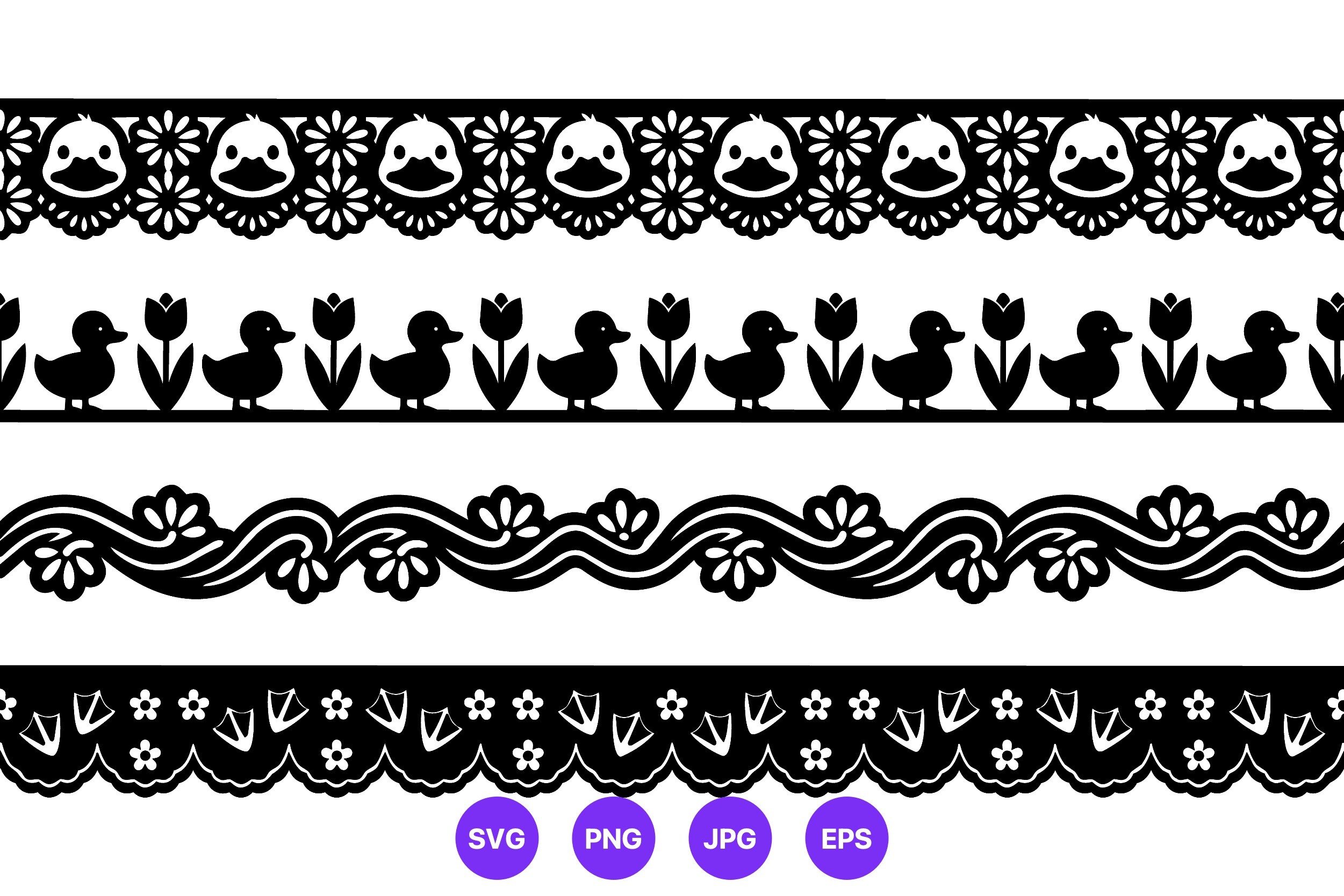 Black White Floral Duck Border
