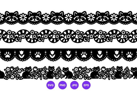Black White Floral Raccoon Border Design