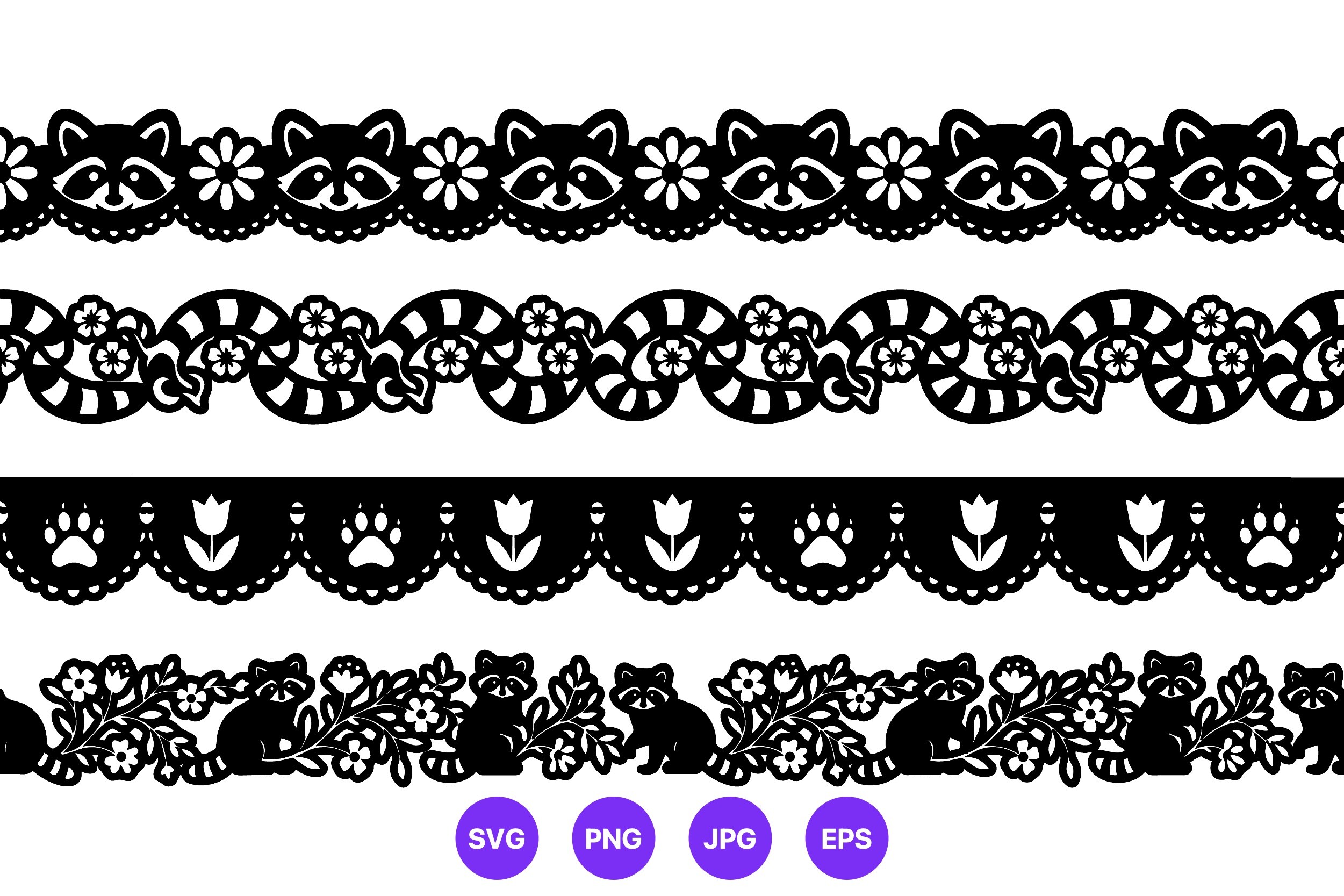 Black White Floral Raccoon Border Design