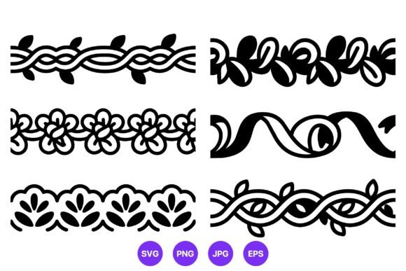 Black White Floral Ribbon Vector Borders