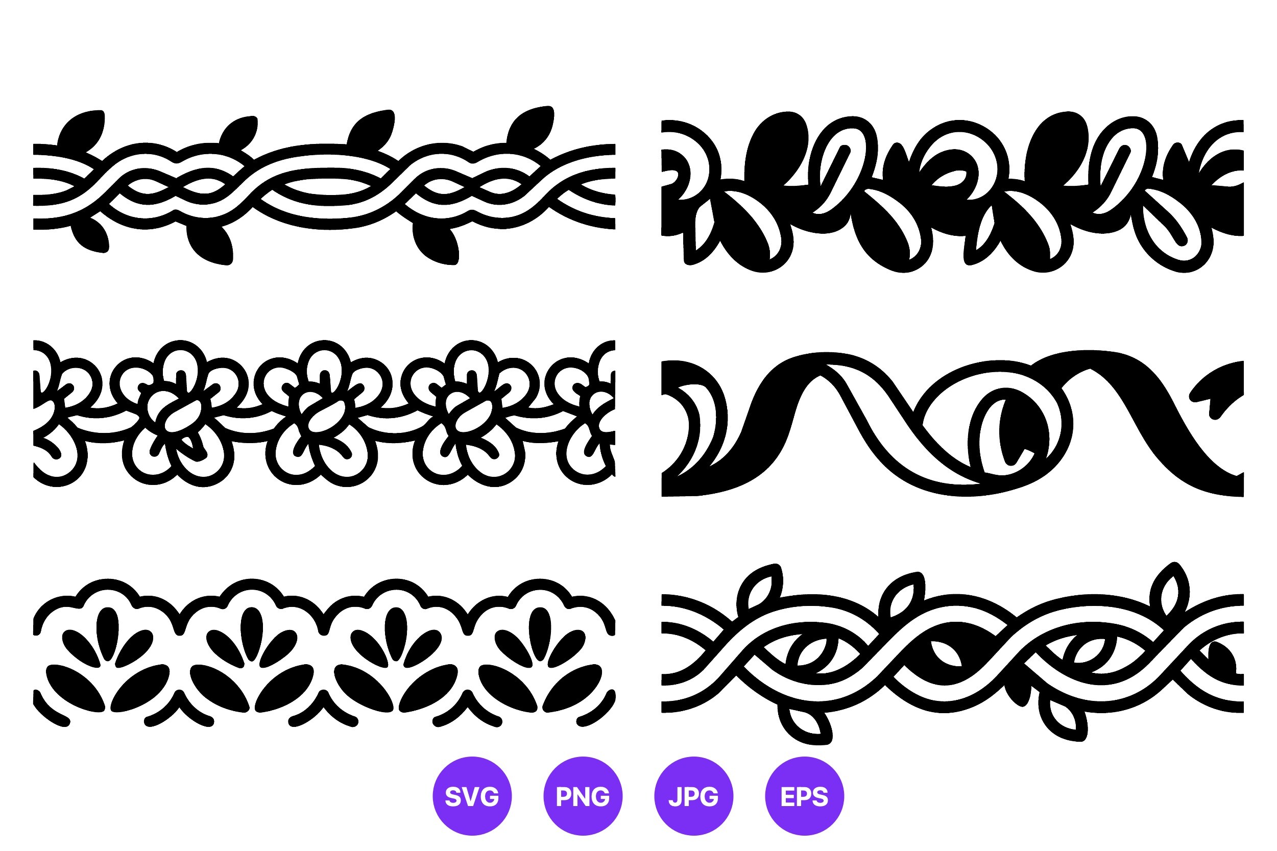 Black White Floral Ribbon Vector Borders