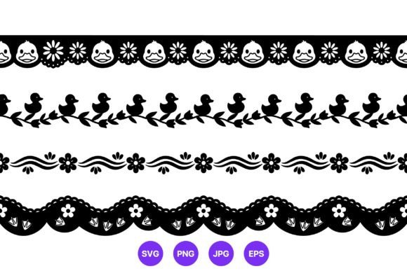 Black White Folk Art Bird Borders
