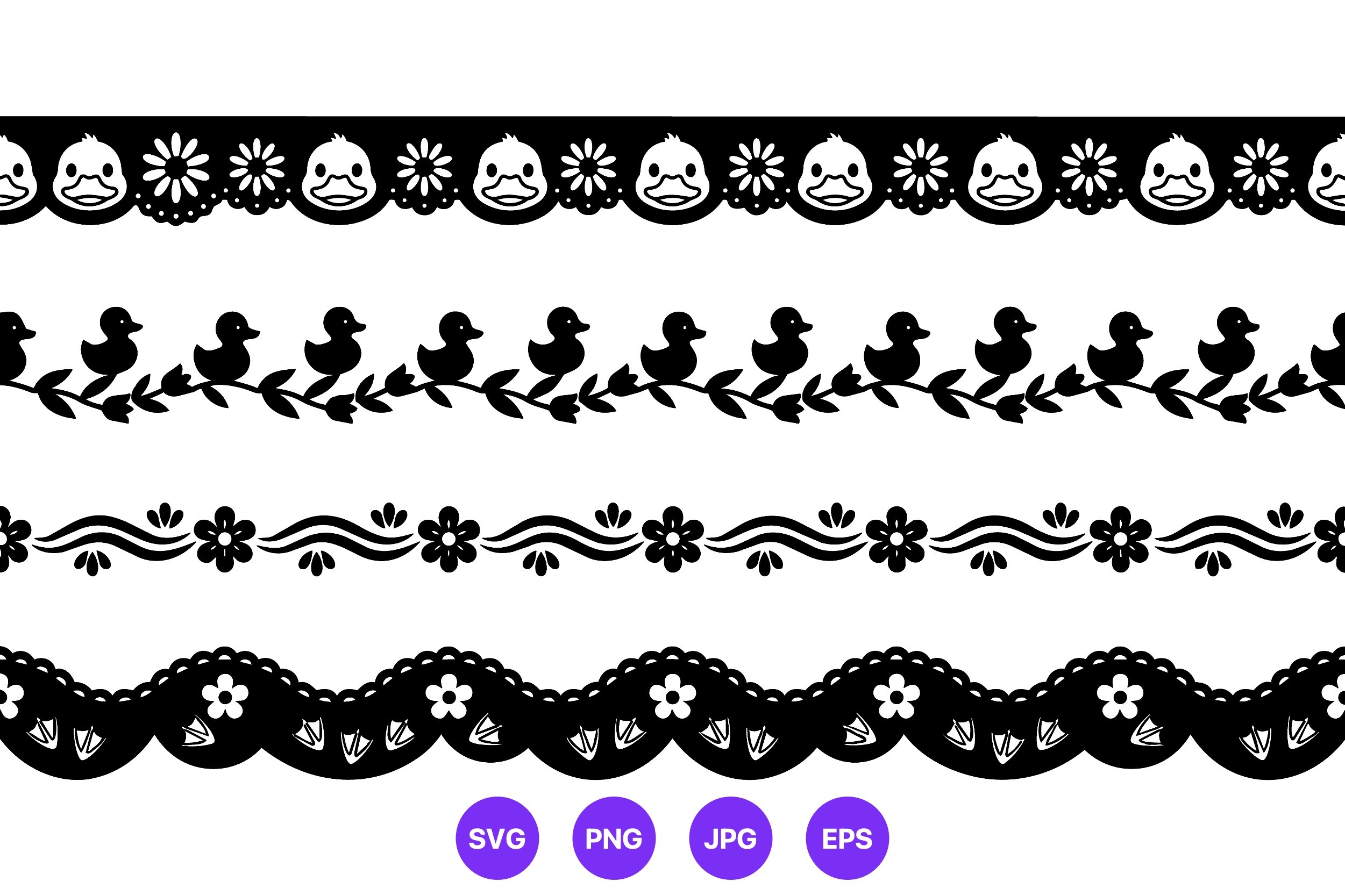 Black White Folk Art Bird Borders