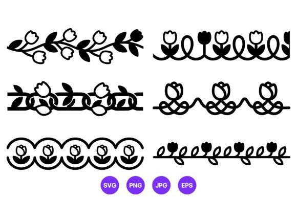 Black White Tulip Floral Borders