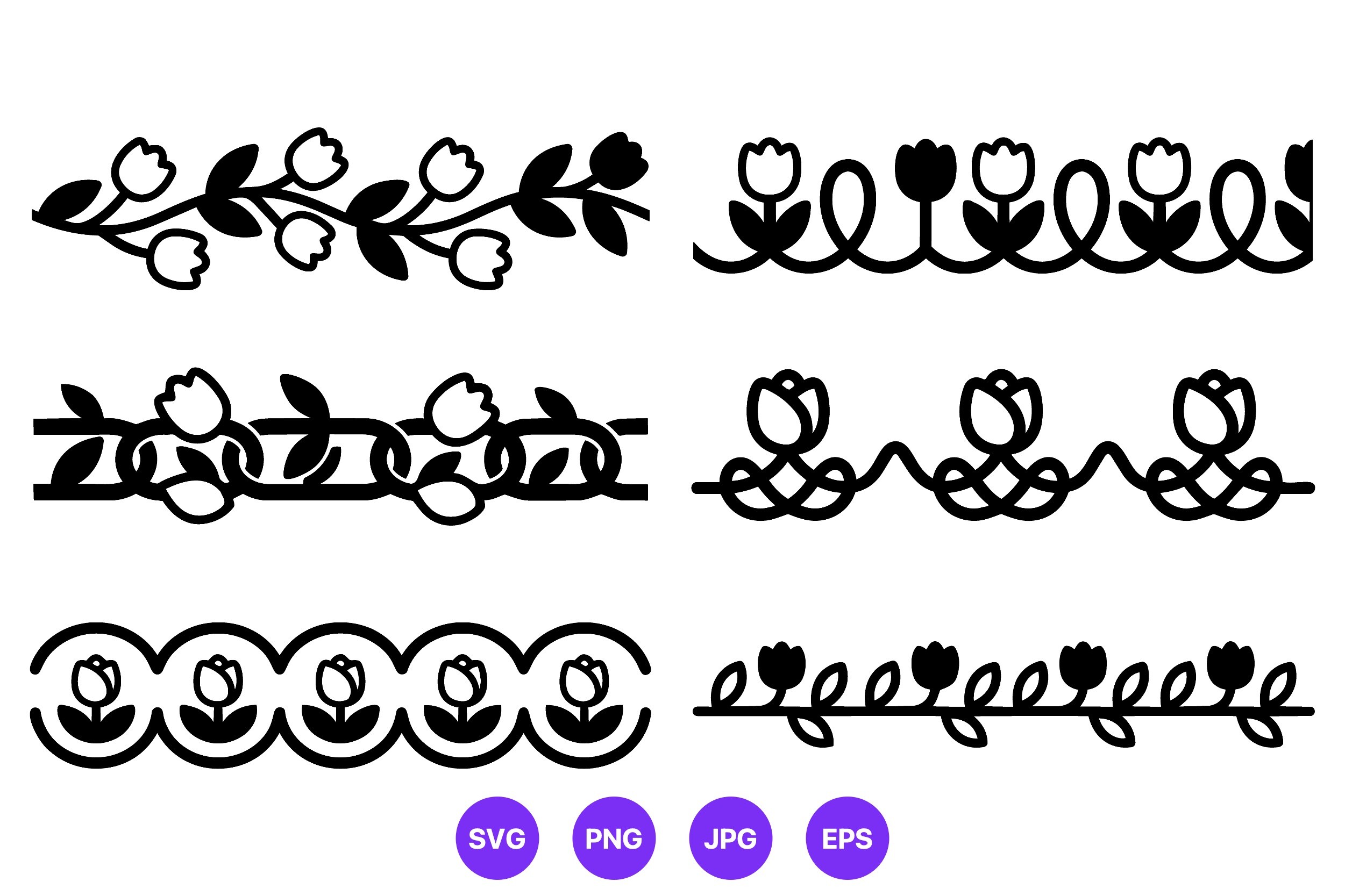 Black White Tulip Floral Borders