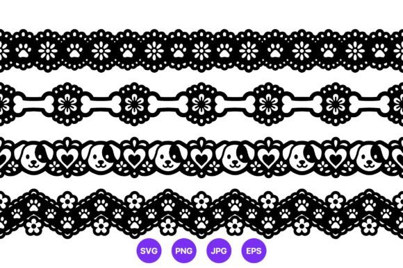 Black and White Dog Lace Border Vector