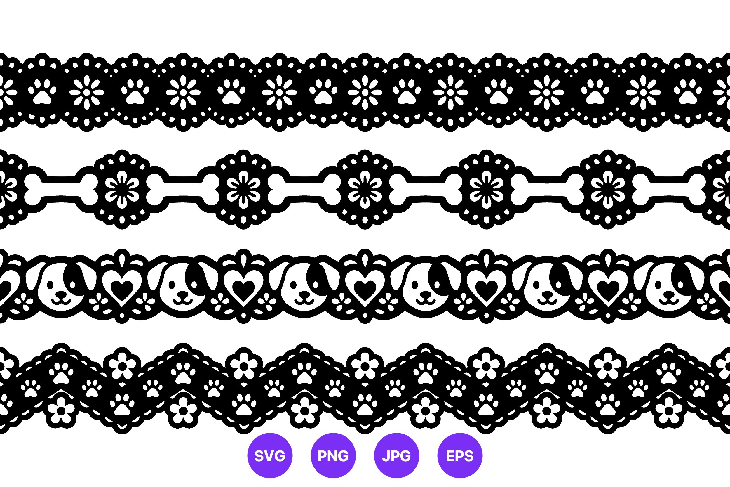 Black and White Dog Lace Border Vector