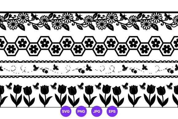 Black and White Floral Bee Border