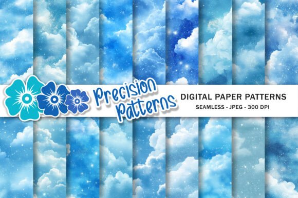 Preview of Blue Sparkle Clouds Seamless Background
