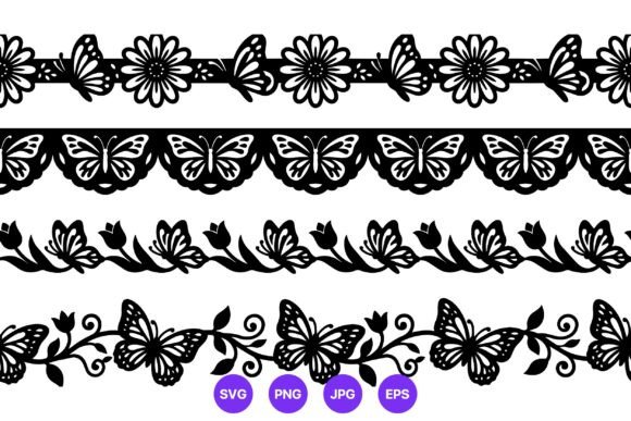 Butterfly Floral Border Black White