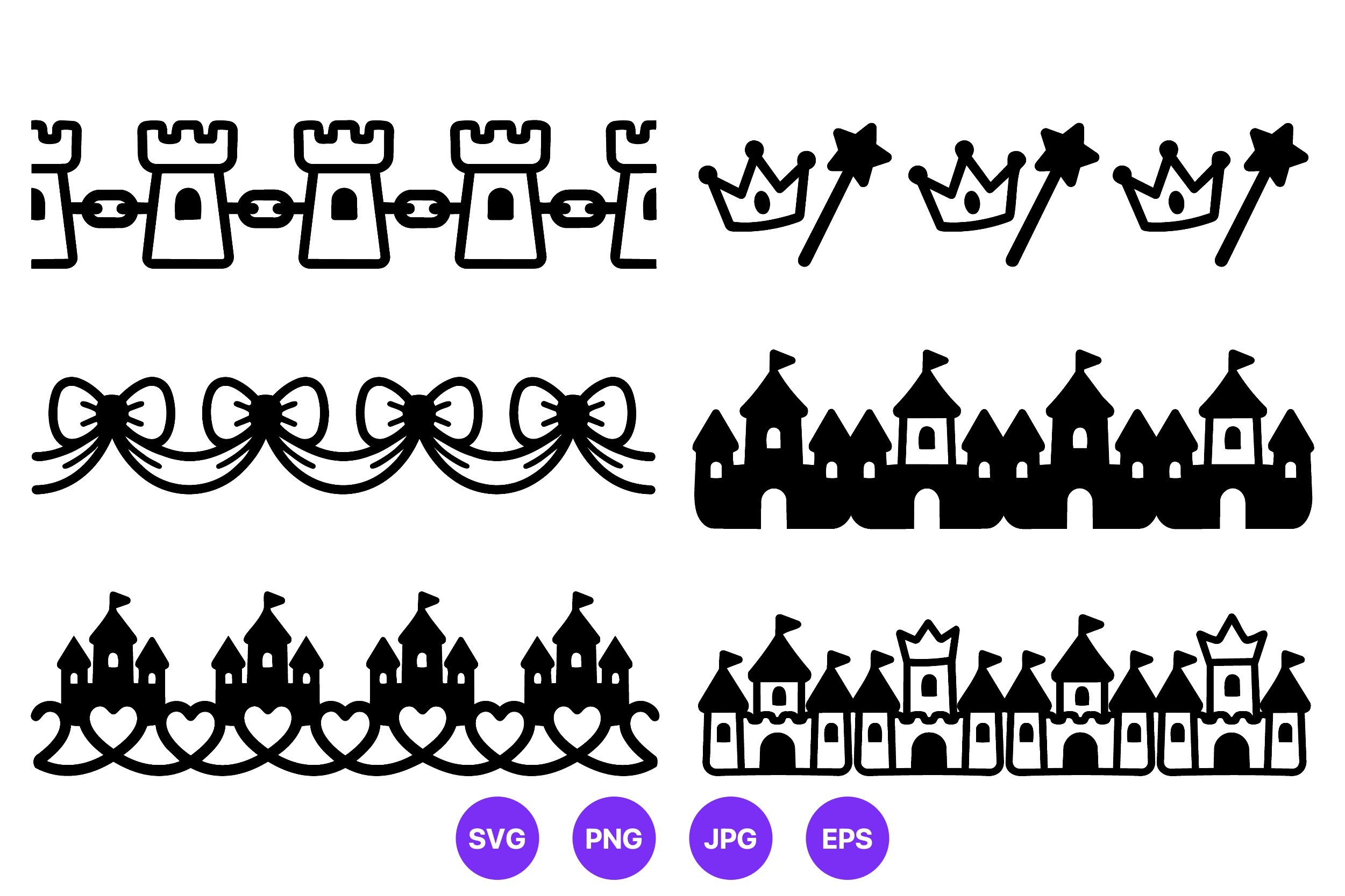 Castle Crowns Bows and Wands Vector