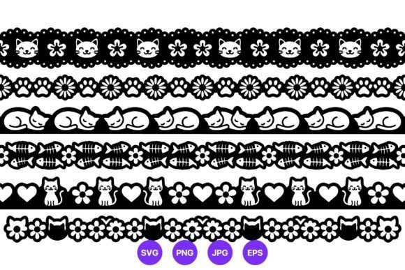Cat Pattern Borders Black White