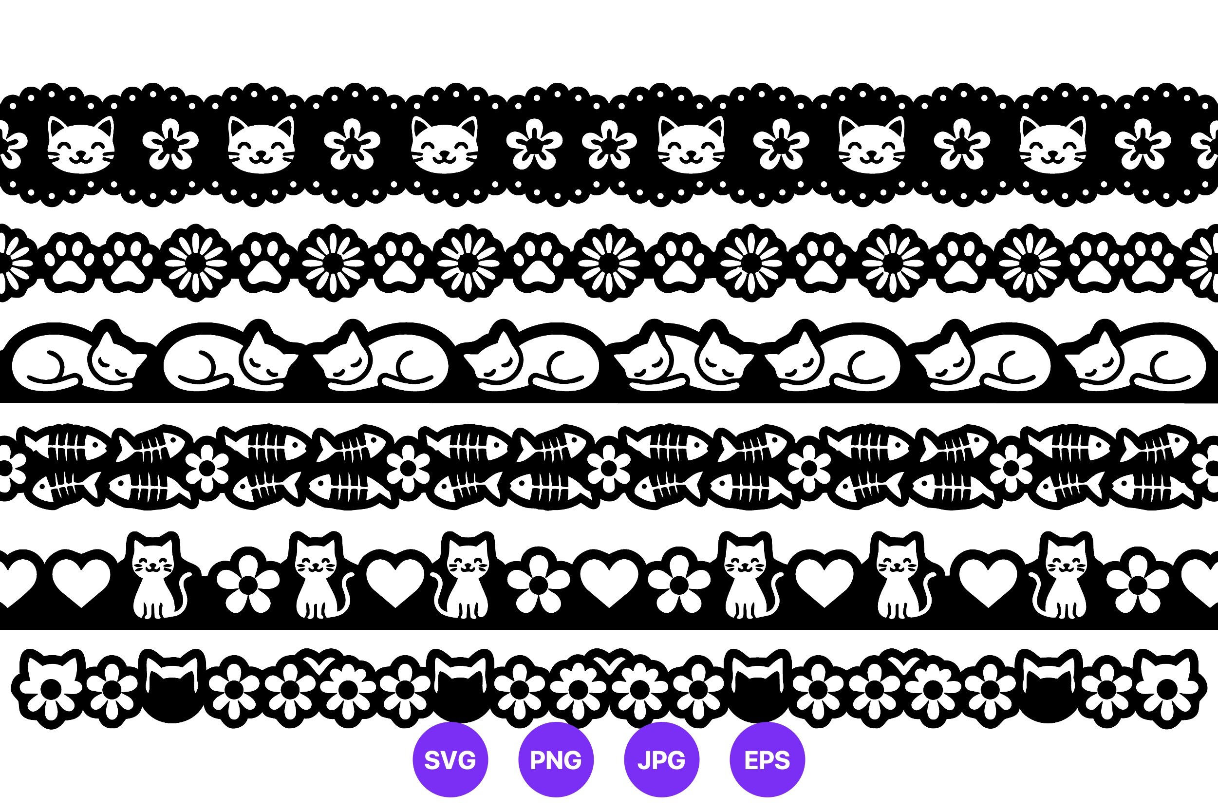Cat Pattern Borders Black White