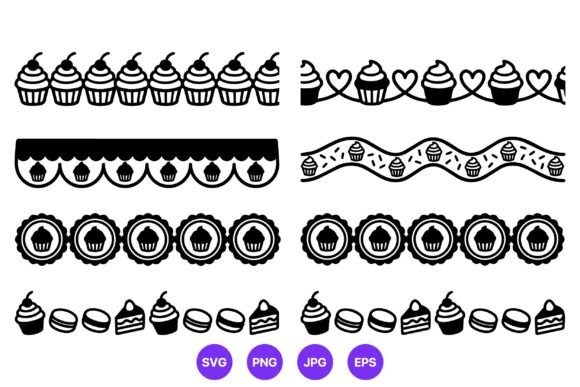 Cupcake Dessert Borders Black White