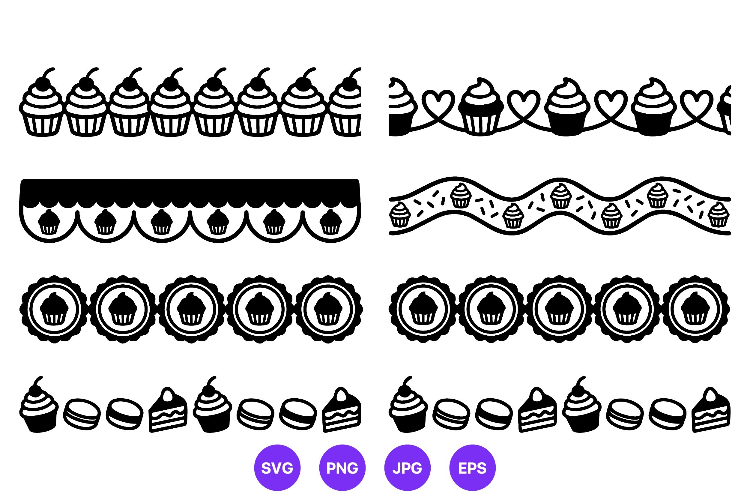 Cupcake Dessert Borders Black White