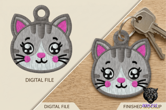 Cute Cat Keychain Embroidery Design