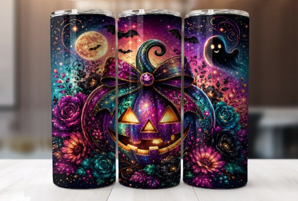 Cute Ghost Floral Pumpkin Tumbler Wraps