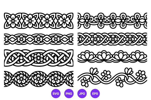 Floral Border Vector Art Black White