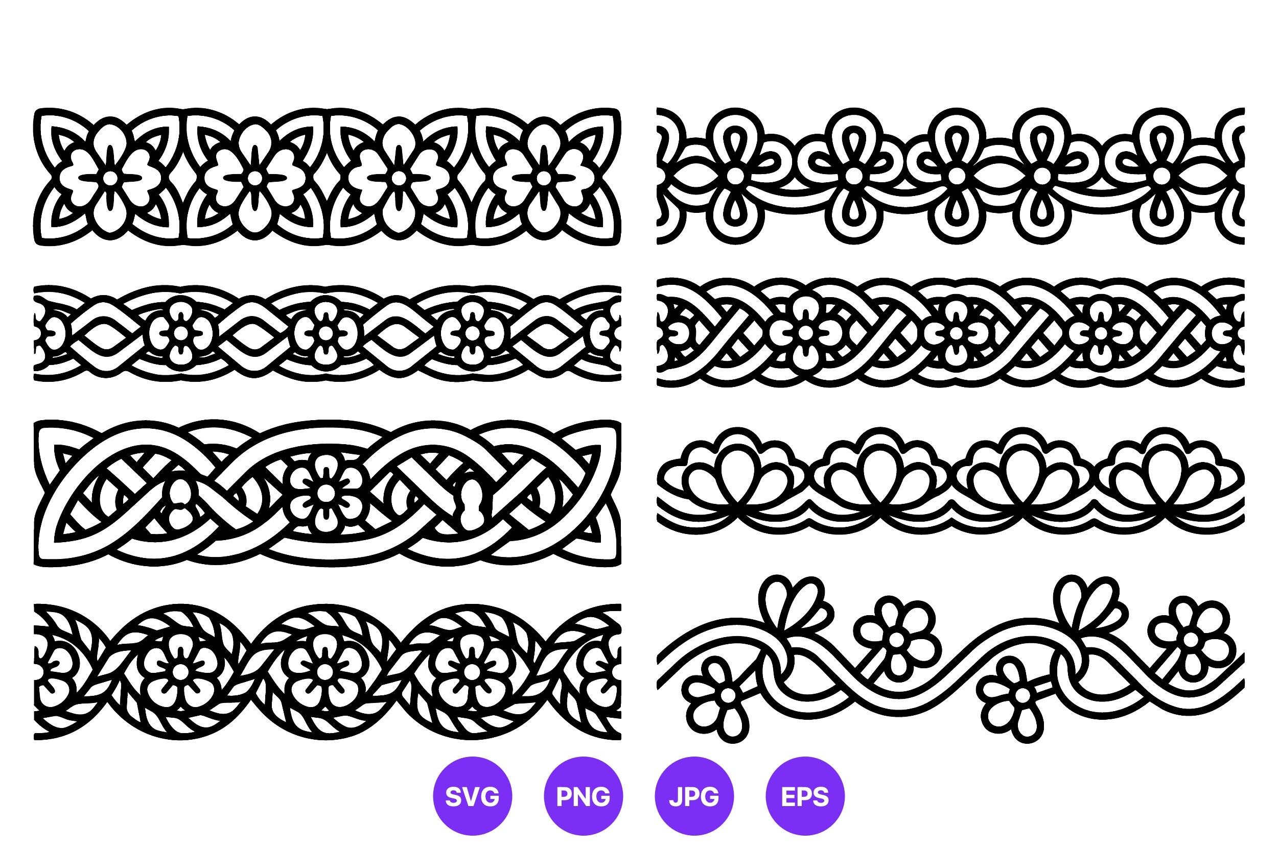 Floral Border Vector Art Black White