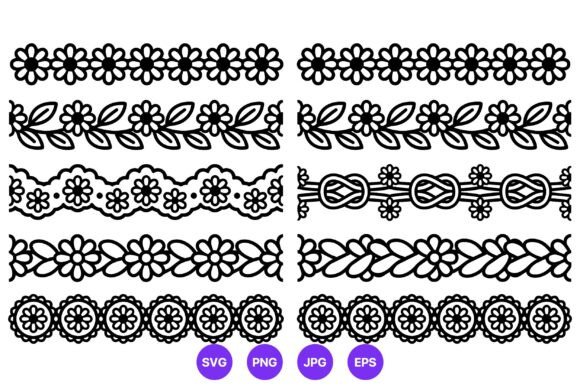 Floral Border Vector Art Black White
