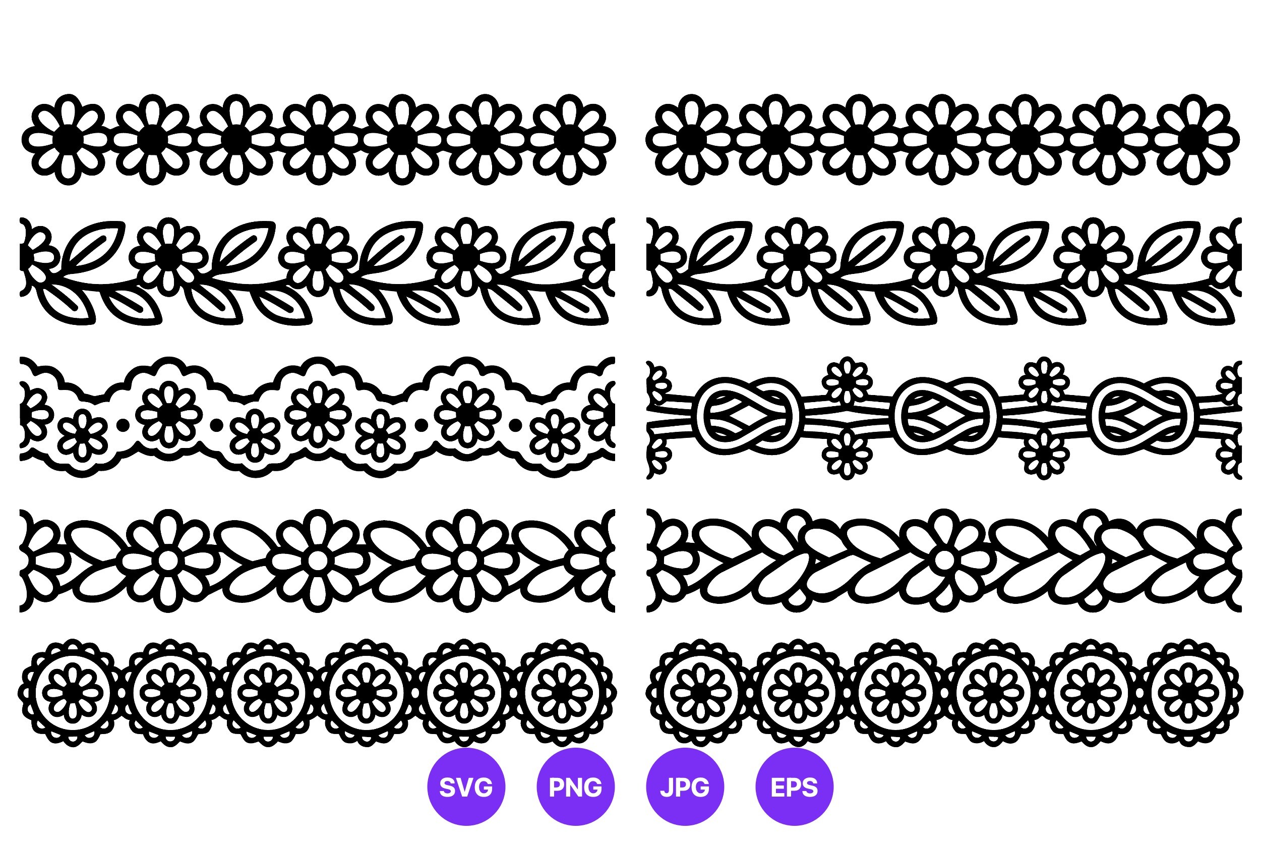 Floral Border Vector Art Black White