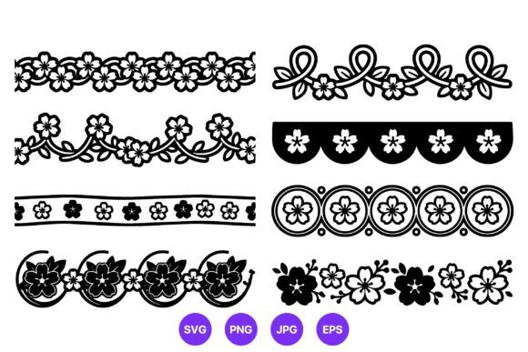 Floral Borders Black White Vector