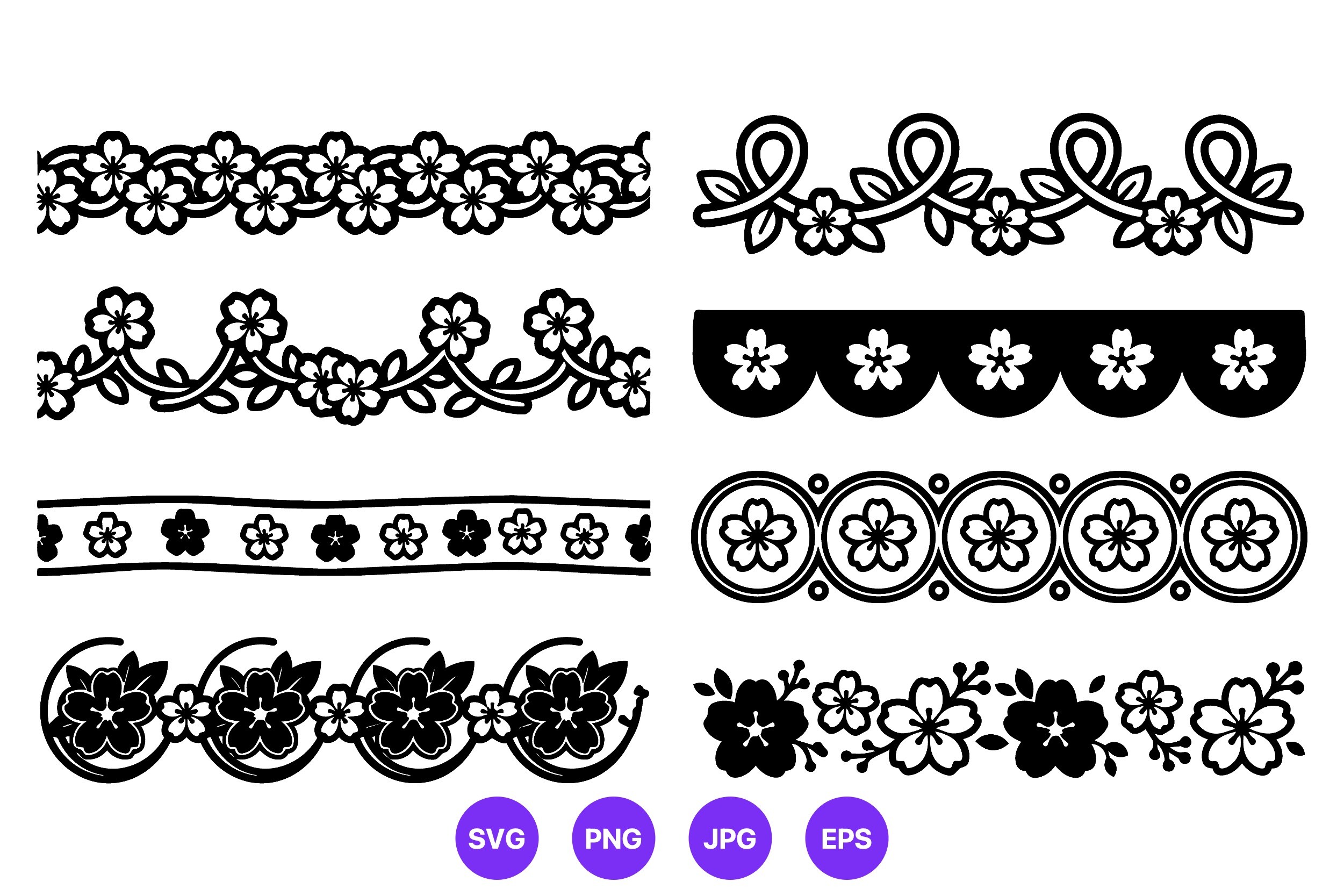 Floral Borders Black White Vector