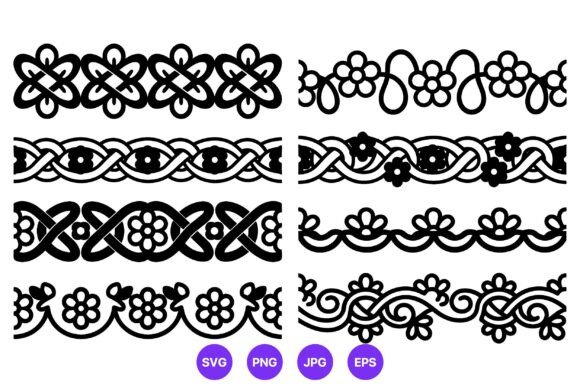 Floral Knot Borders Black White Vector