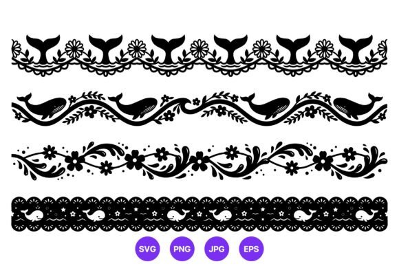 Floral Whale Borders Vector Art