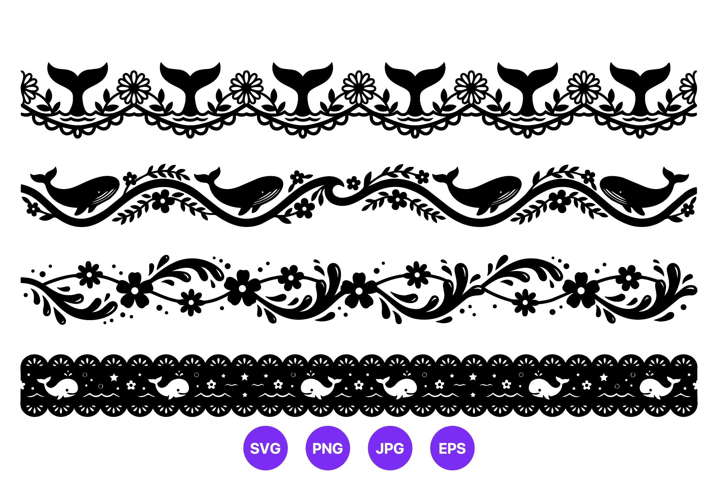 Floral Whale Borders Vector Art