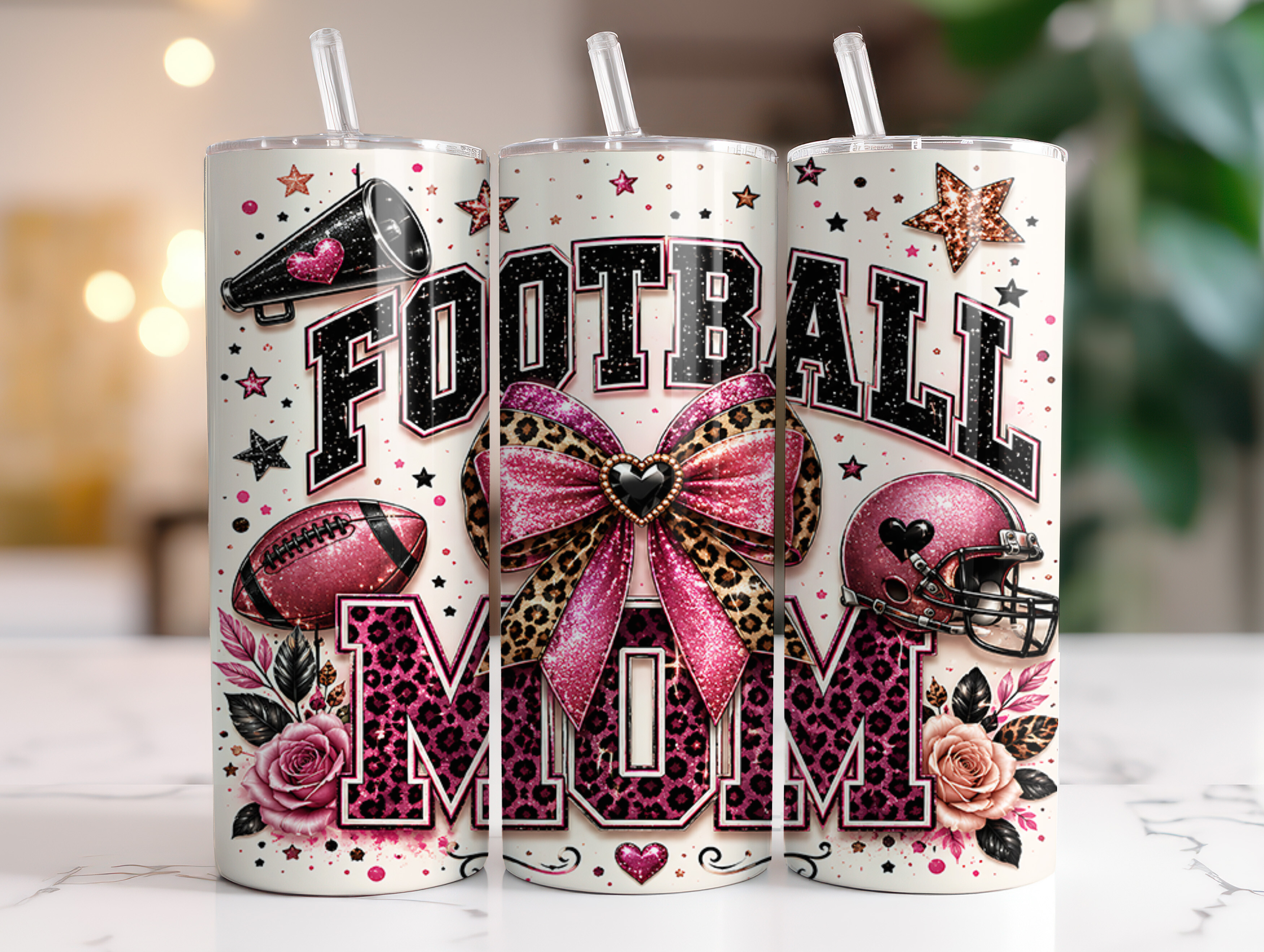 Football Mom Pink Leopard Tumbler Wraps