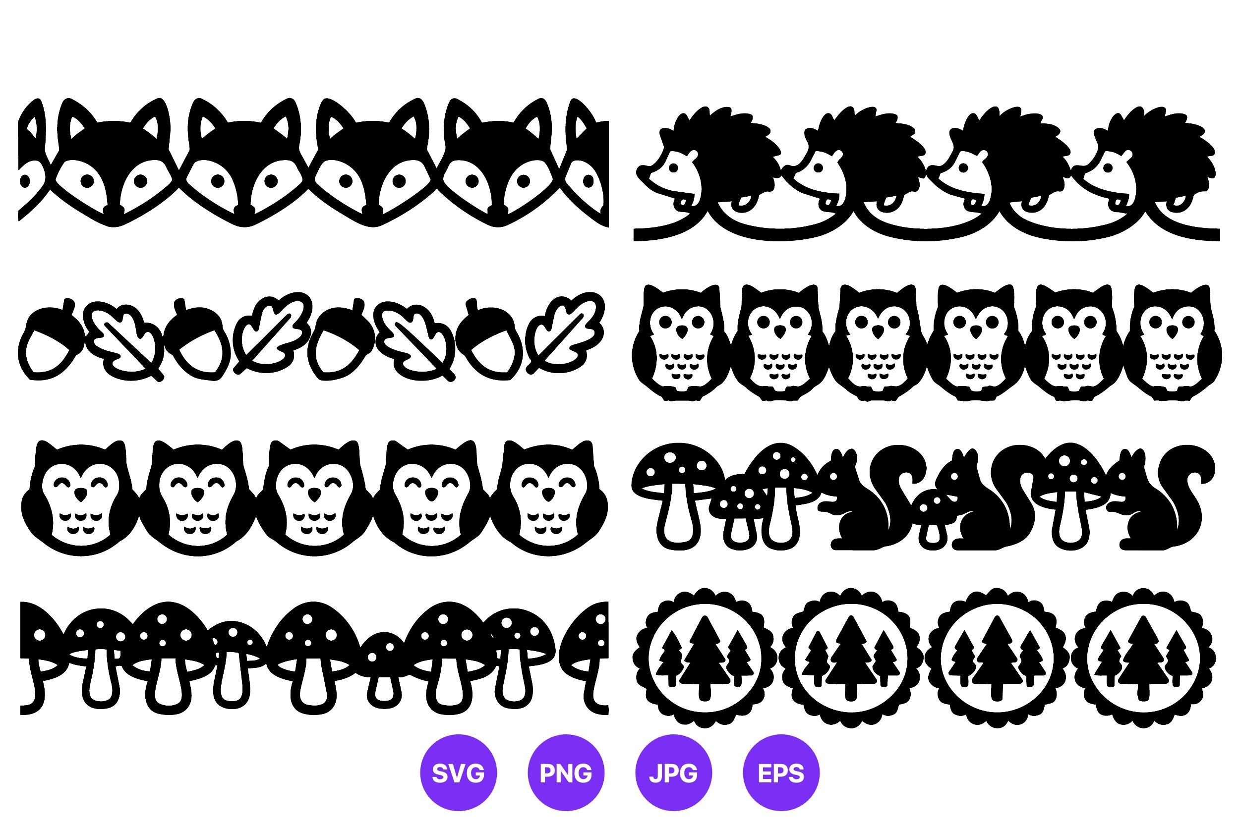Forest Animals Black White Borders