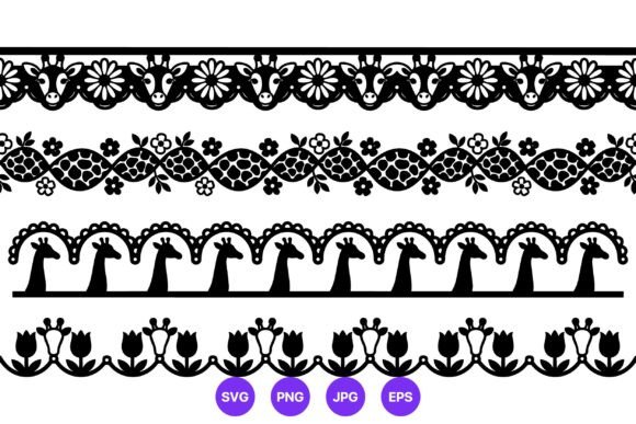 Giraffe Silhouette Lace Border Vector