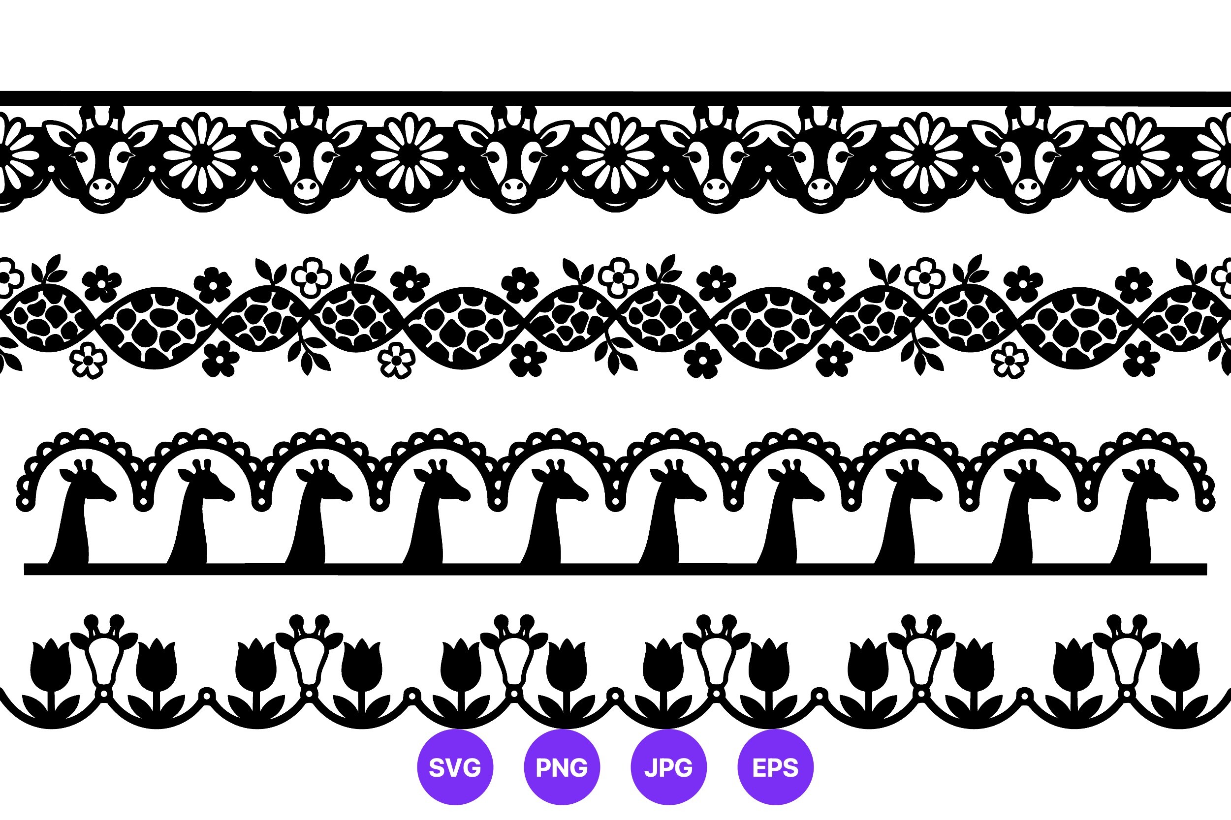 Giraffe Silhouette Lace Border Vector