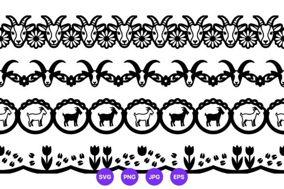 Goat and Floral Black Border Vector