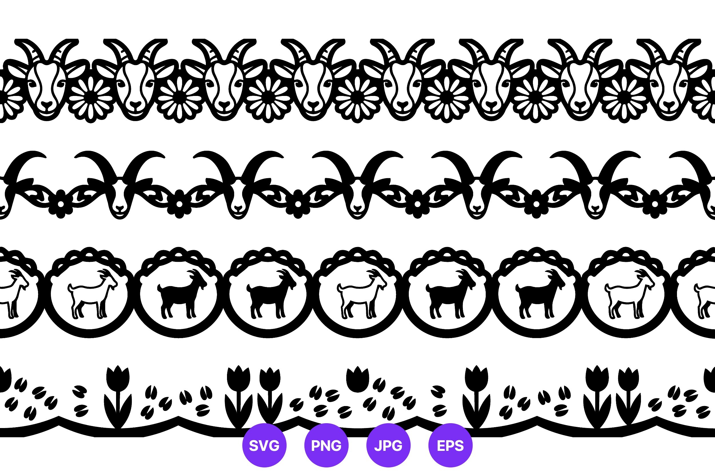 Goat and Floral Black Border Vector