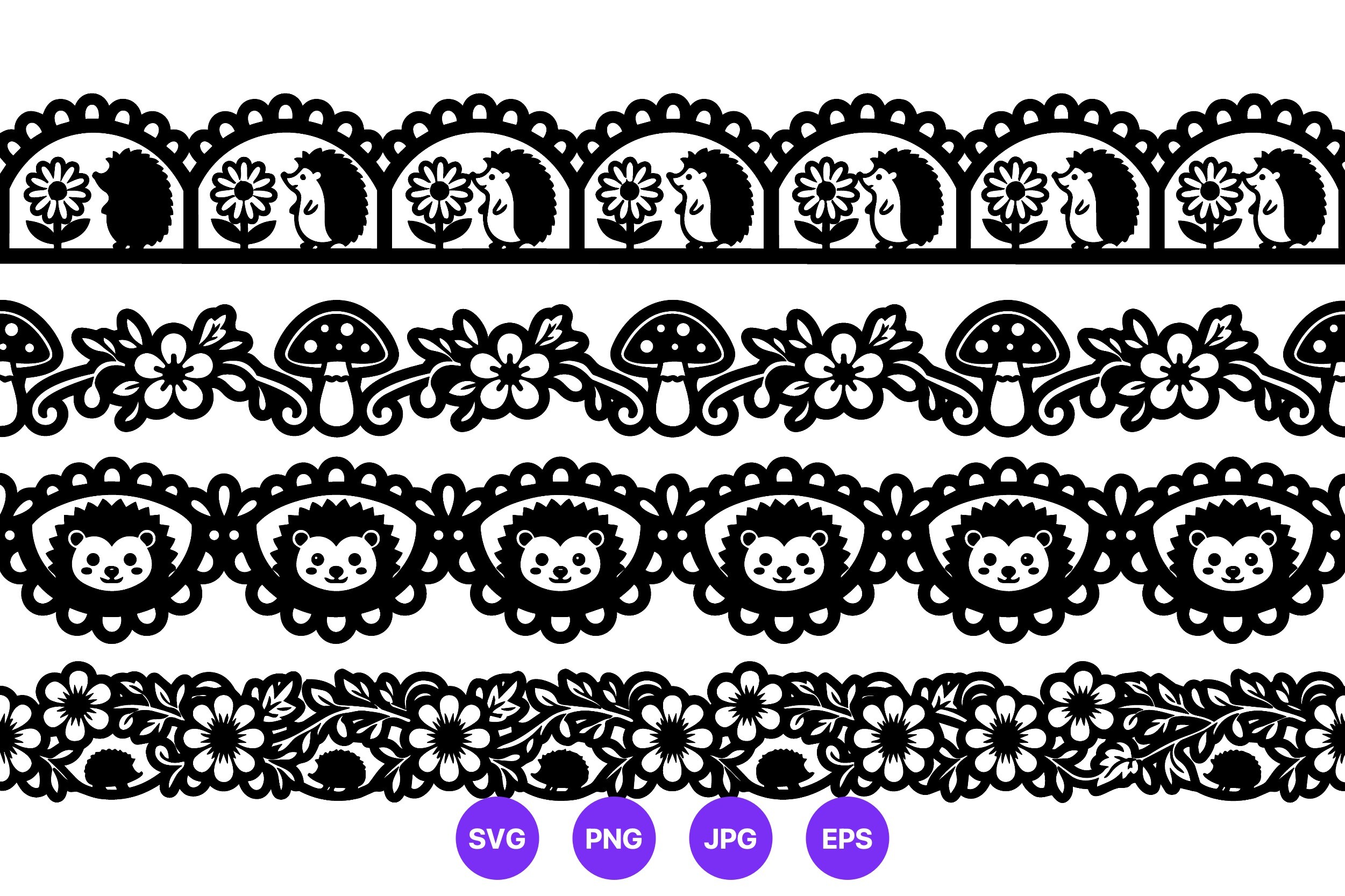 Hedgehog Flower Mushroom Lace Borders