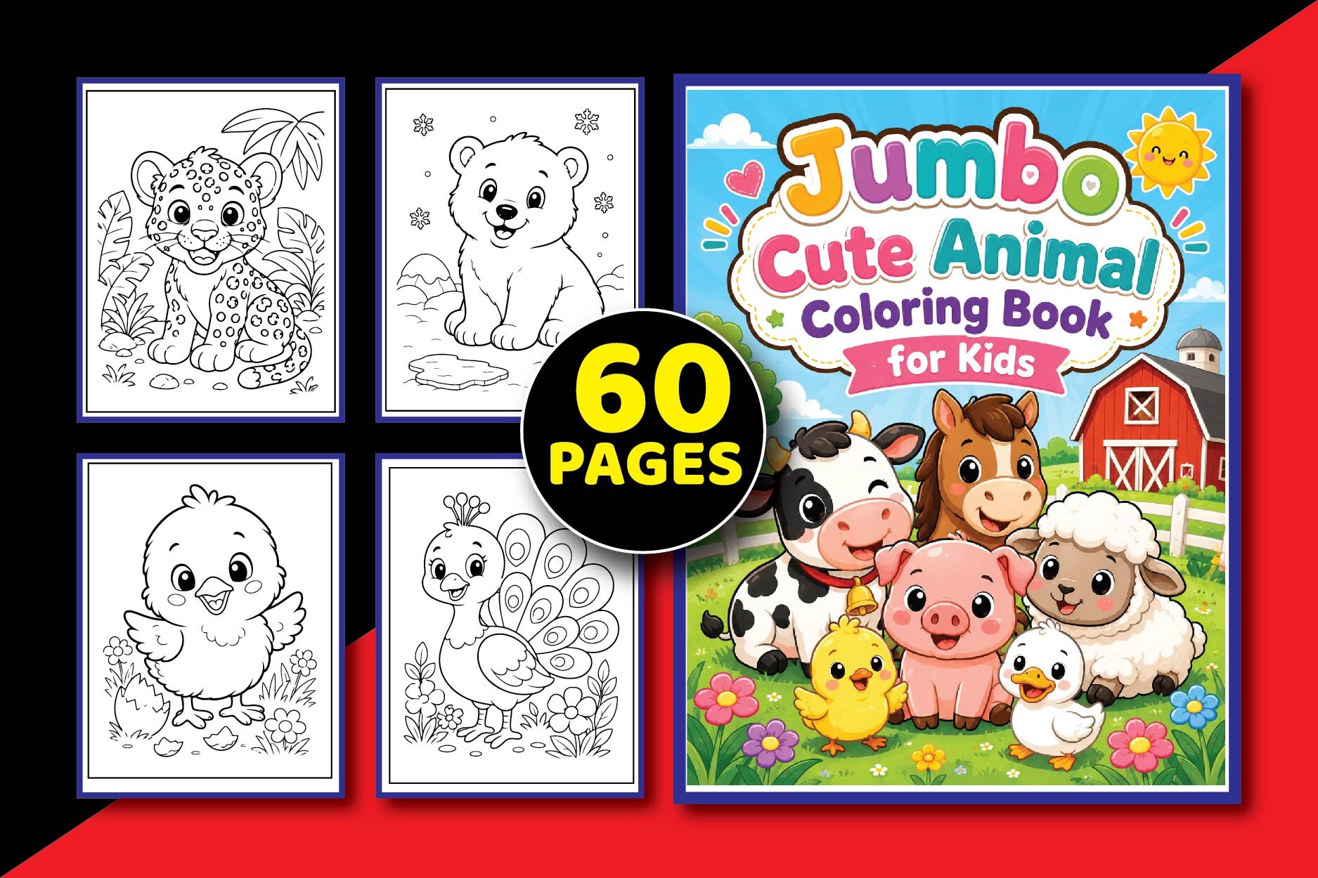 Jumbo Cute Animal Coloring Book Kids