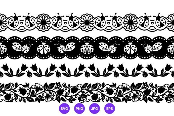 Ladybug Floral Decorative Borders Vector