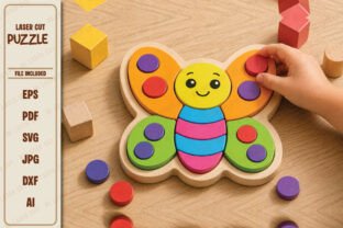 Montessori Wooden Cute Butterfly Puzzle · Creative Fabrica