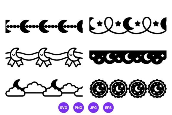 Moon and Star Black White Borders