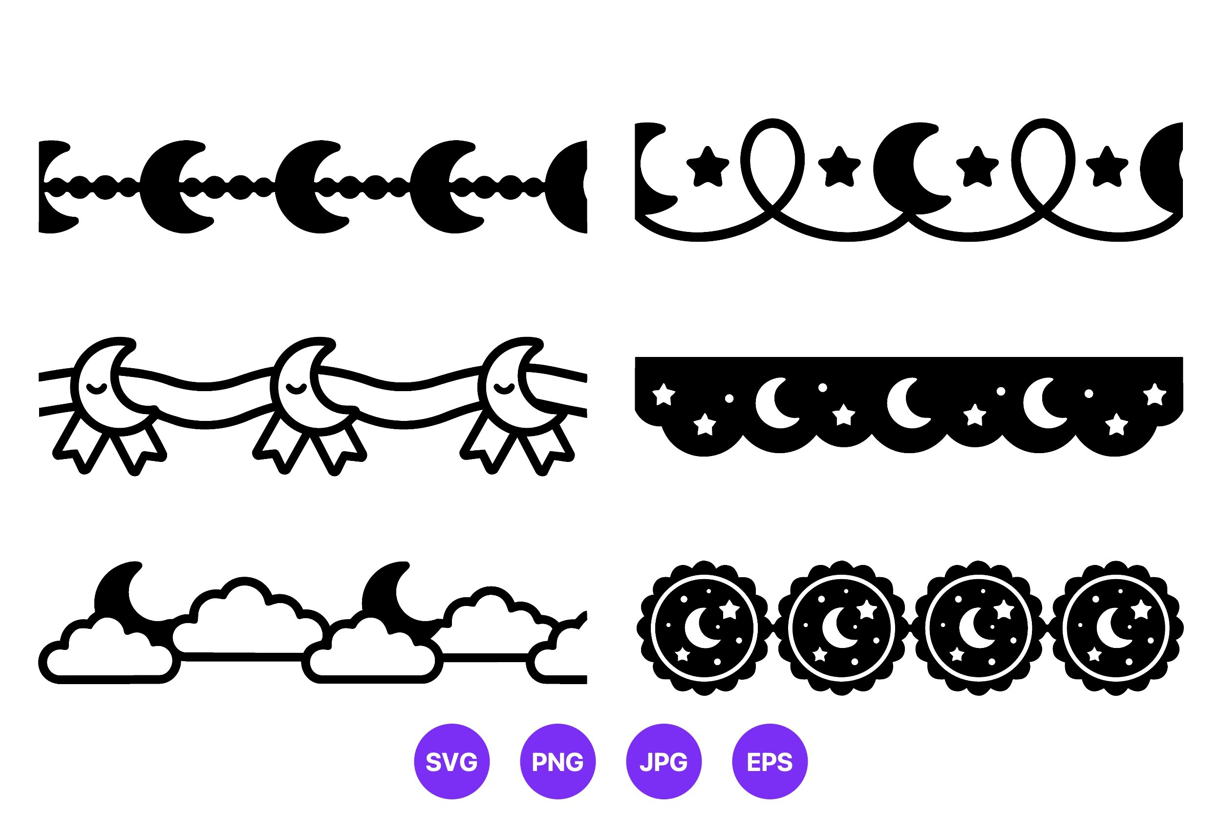 Moon and Star Black White Borders